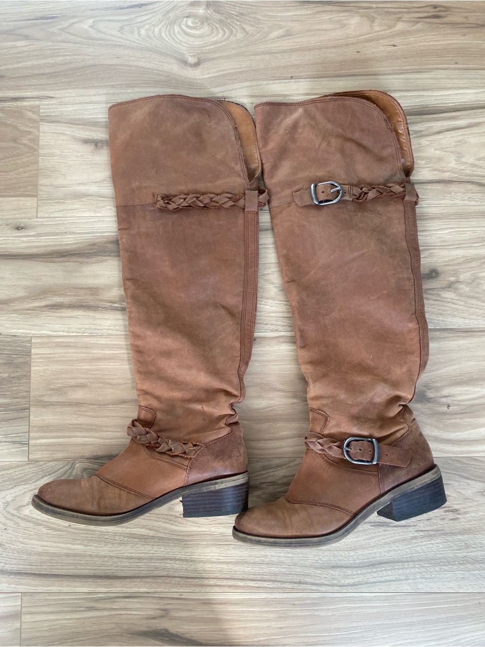 Lucky Brand Cognac Braided Over-the-Knee Boots